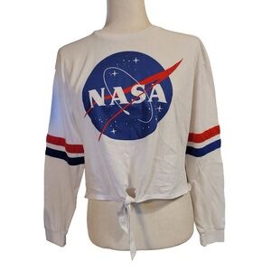 BuzzAldrin Women's  Long Sleeve NASA Crop Top Red White Blue